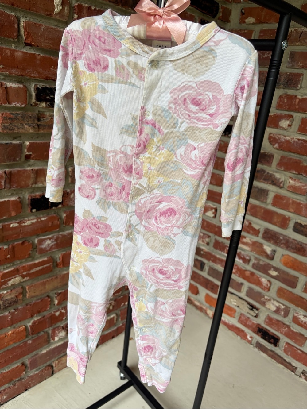 Baby Gap Floral Pink & Cream Vintage Snap One Piece Pajamas